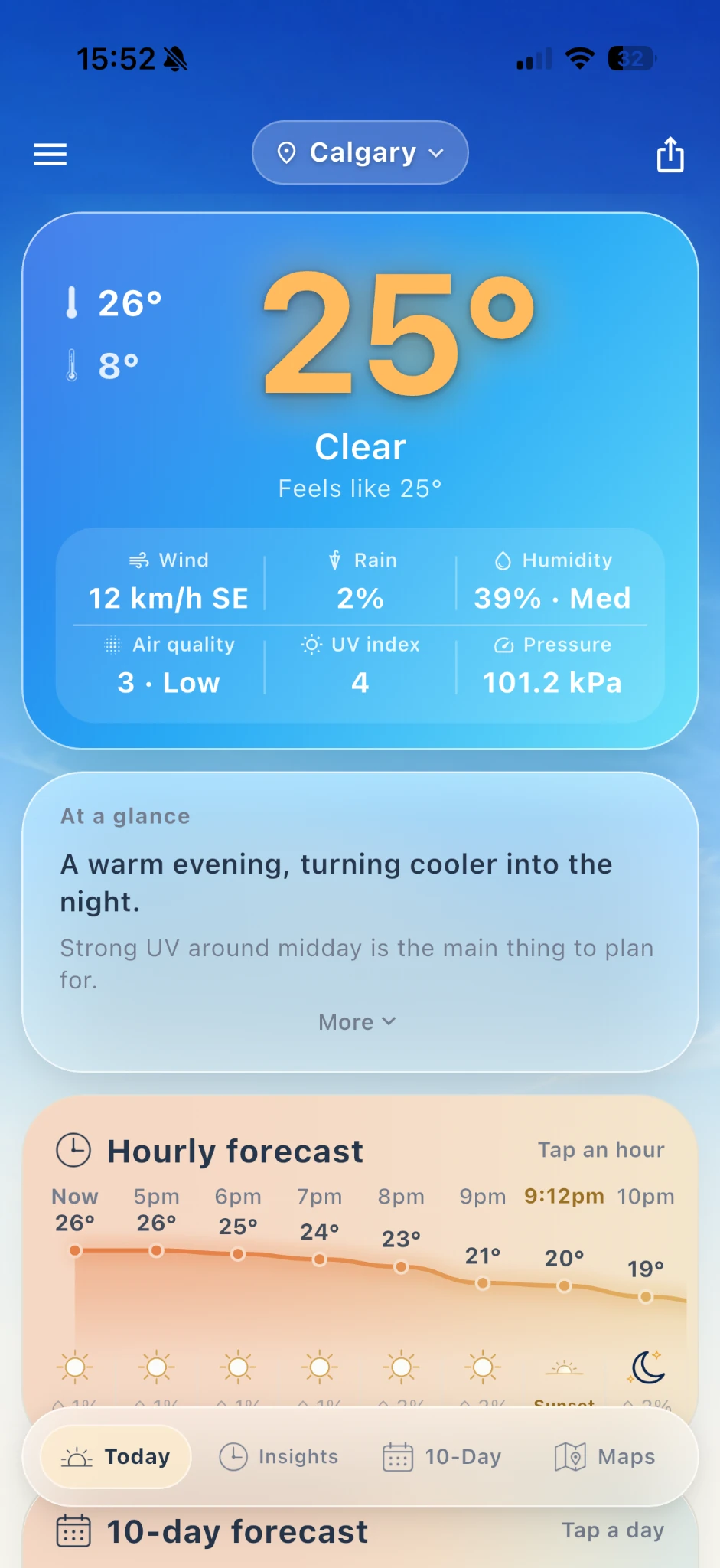 Quiet Weather showing a clear current forecast