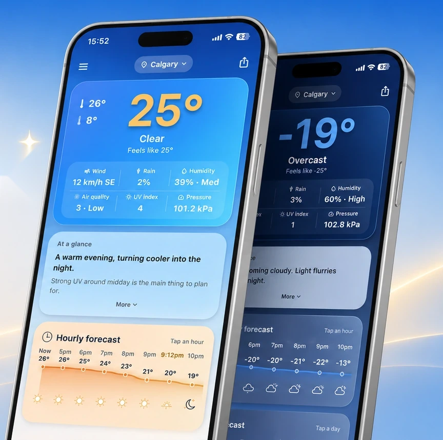 Quiet Weather showing warm and cold forecasts side by side